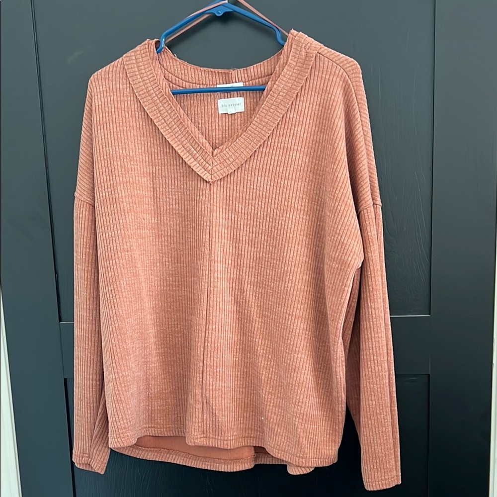 Blu Pepper Pink Ribbed V-Neck Sweater
